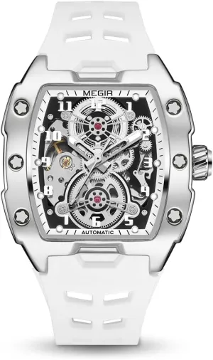 Alloy Case, bliss truck diverge handmade 3ATM Water Resistant, Luminous Hands MEGIR Automatic Mechanical Men Watch, Silicone Band, 43x50mm 