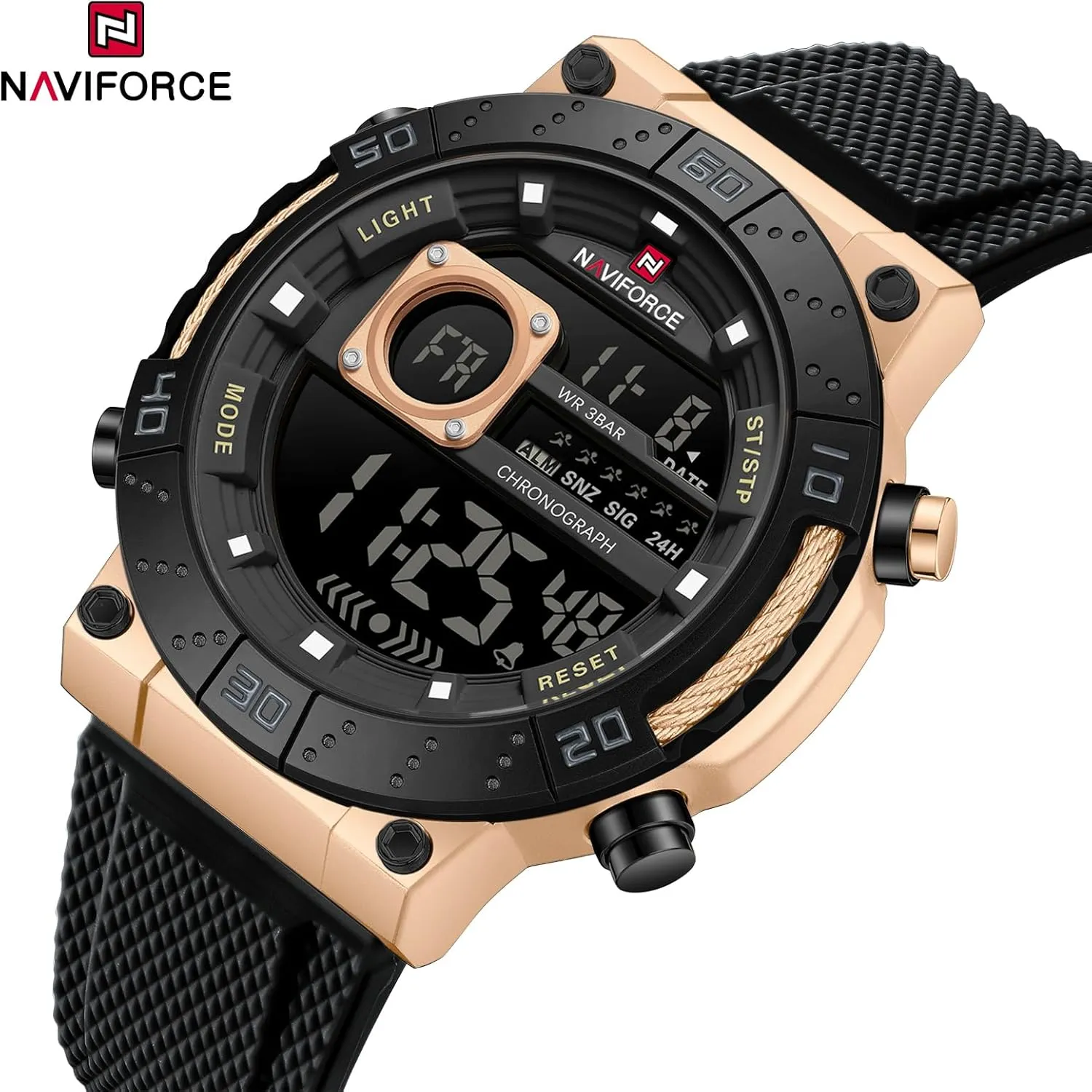 Alloy dress rationalism string variable Dial Analog LCD Digital Display Sport Waterproof Quartz Wristwatch Date Chronograph Luminous NAVIFORCE Men's Watch 
