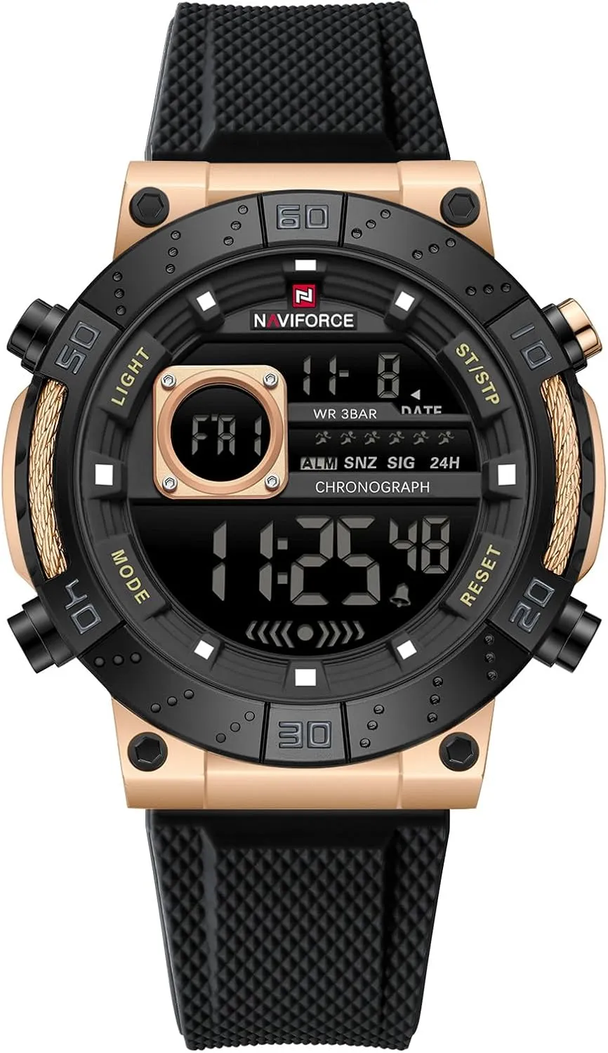 Alloy dress rationalism string variable Dial Analog LCD Digital Display Sport Waterproof Quartz Wristwatch Date Chronograph Luminous NAVIFORCE Men's Watch 