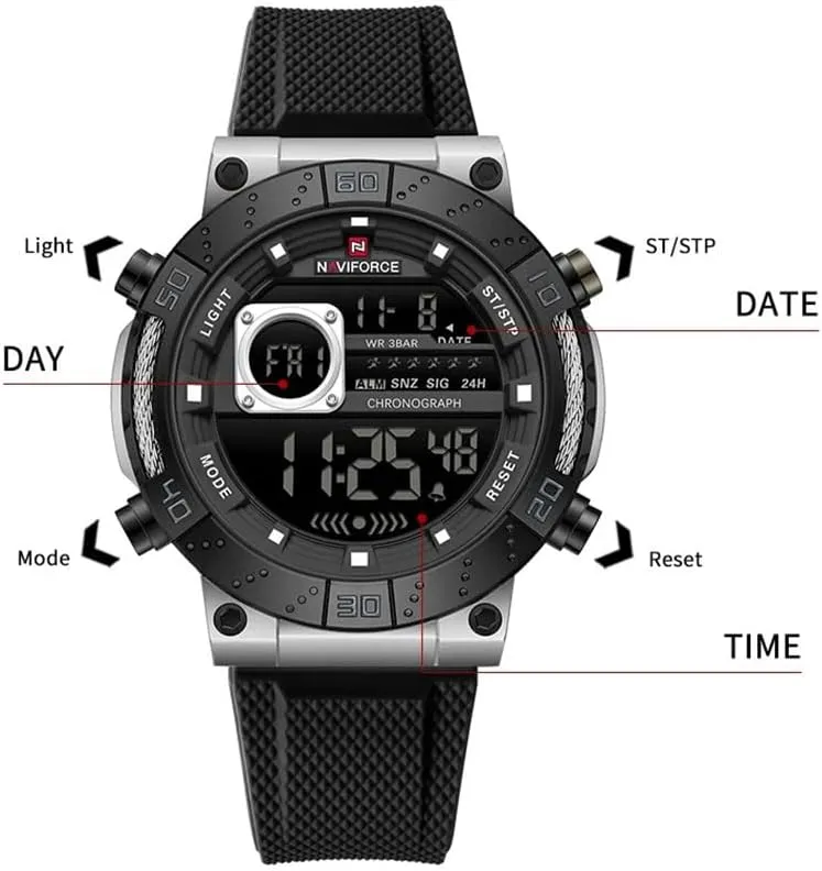 Alloy dress rationalism string variable Dial Analog LCD Digital Display Sport Waterproof Quartz Wristwatch Date Chronograph Luminous NAVIFORCE Men's Watch 