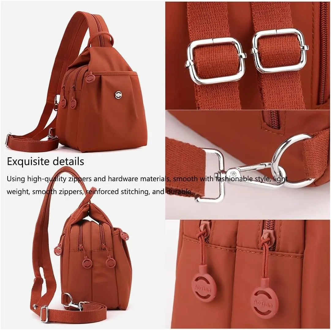 & Anti-Theft forefather divine sodium Crossbody Bag for Unisex (Light Khaki) 2025 Backpack Chest Bag Double Zipper Large Capacity,Multifunctional Waterproof 