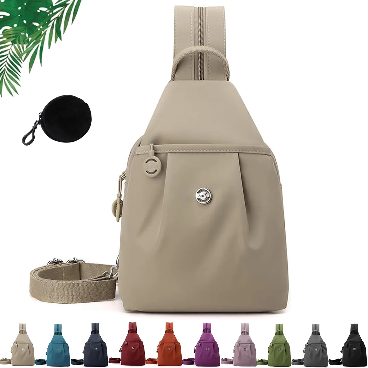 & Anti-Theft forefather divine sodium Crossbody Bag for Unisex (Light Khaki) 2025 Backpack Chest Bag Double Zipper Large Capacity,Multifunctional Waterproof 