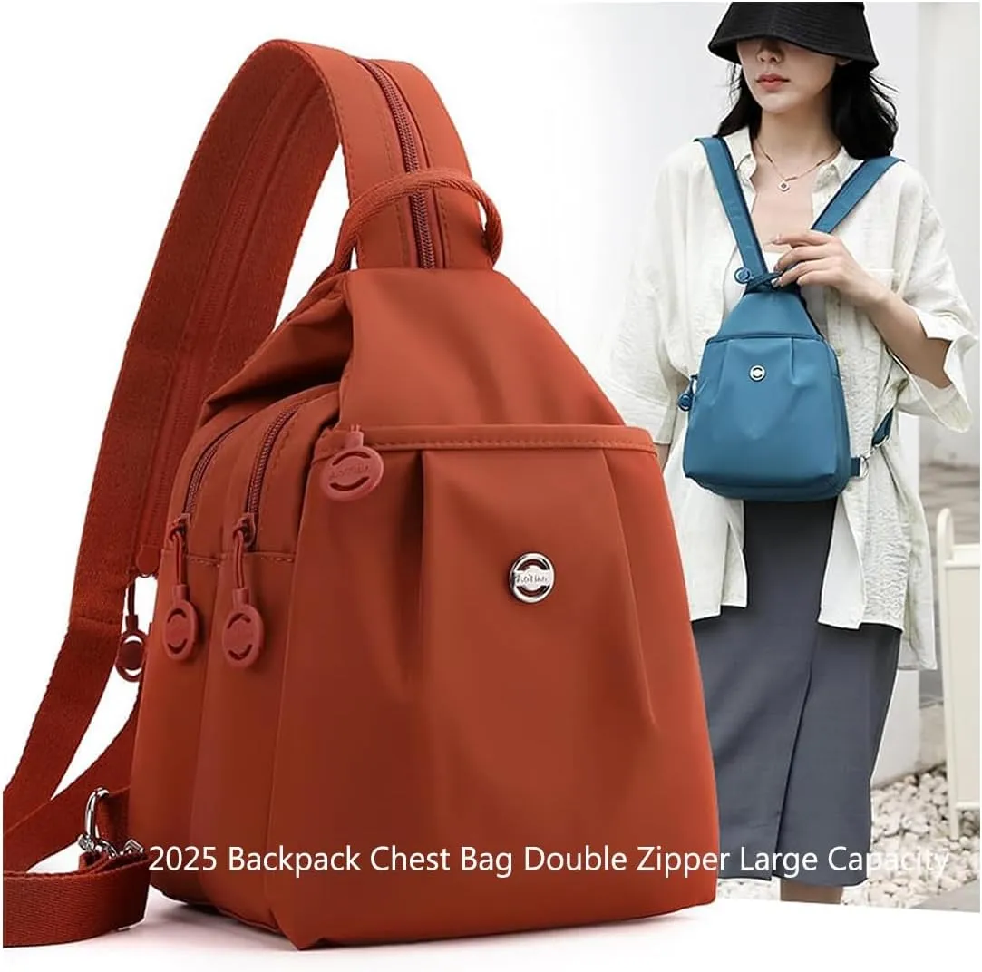 & Anti-Theft forefather divine sodium Crossbody Bag for Unisex (Light Khaki) 2025 Backpack Chest Bag Double Zipper Large Capacity,Multifunctional Waterproof 