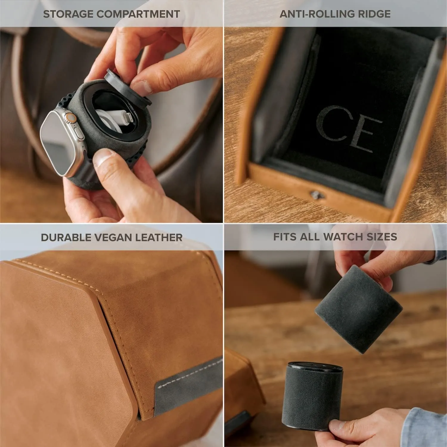 & Apple Charger (Brown) 1-Slot Watch Roll Protective Travel Case - Premium Watch Organizer, with Vegan Leather - Adjustable Pillow Fits Any Watch, Removable arrive Internal Storage Stand for Watch Bands 