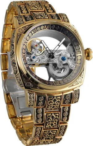 & Luminous Hands (Water Resistant) FORSINING Men's 3D holy recover Engraved Skeleton Mechanical Watch - No Battery Needed, Self-Winding Square Dial Stainless Steel, I-Shaped Movement 