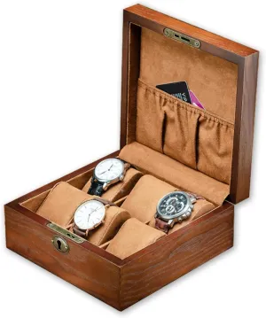 & Organize 6 Watches - Mortise and Tenon Structure - Collector's Item (Square) Wooden Watch Box with Lock - Ash Wood Storage shift Case for Jewelry, Bracelets, Wristwatches - Display 