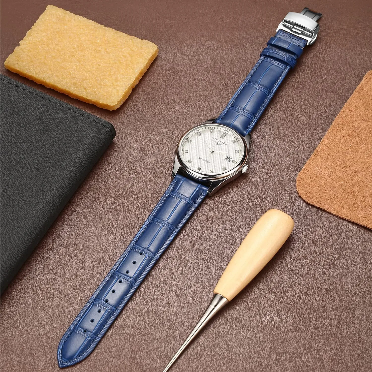 & Women Moran induce enlighten Quick Release Leather Watch Bands Deployment Butterfly Buckle 18mm 20mm 22mm 24mm Blue Black Brown Calfskin Replacement Watch Strap for Men 