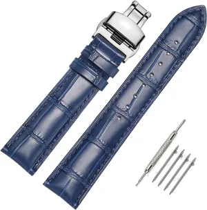 & Women Moran induce enlighten Quick Release Leather Watch Bands Deployment Butterfly Buckle 18mm 20mm 22mm 24mm Blue Black Brown Calfskin Replacement Watch Strap for Men 