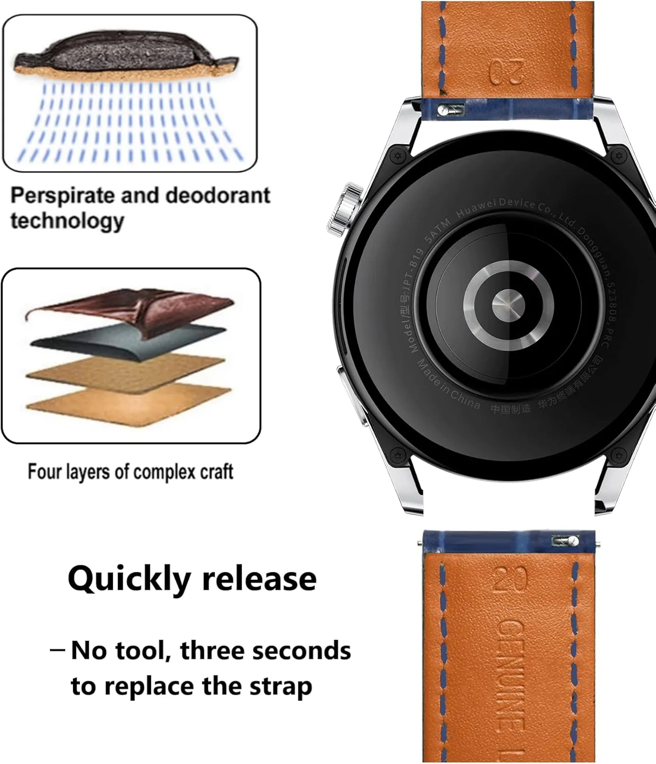 & Women Moran induce enlighten Quick Release Leather Watch Bands Deployment Butterfly Buckle 18mm 20mm 22mm 24mm Blue Black Brown Calfskin Replacement Watch Strap for Men 