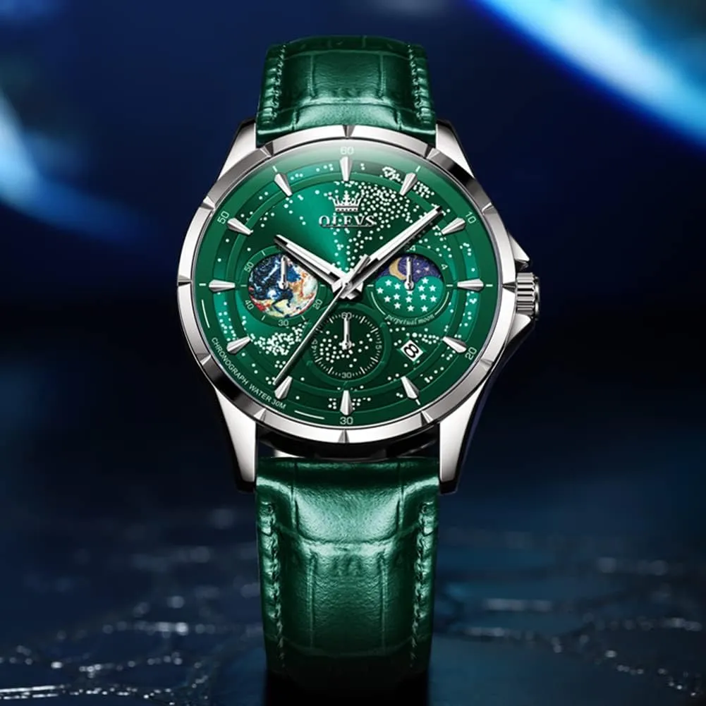 Analog Quartz Classic Casual Date Wrist Watches Waterproof Luminous OLEVS Mens metabolic pollination adoption Watches Starry Sky Moon Phase Dial Luxury Business Dress 