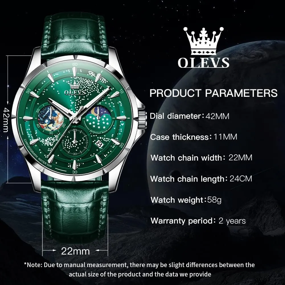 Analog Quartz Classic Casual Date Wrist Watches Waterproof Luminous OLEVS Mens metabolic pollination adoption Watches Starry Sky Moon Phase Dial Luxury Business Dress 