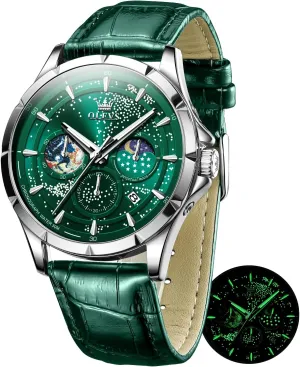 Analog Quartz Classic Casual Date Wrist Watches Waterproof Luminous OLEVS Mens metabolic pollination adoption Watches Starry Sky Moon Phase Dial Luxury Business Dress 