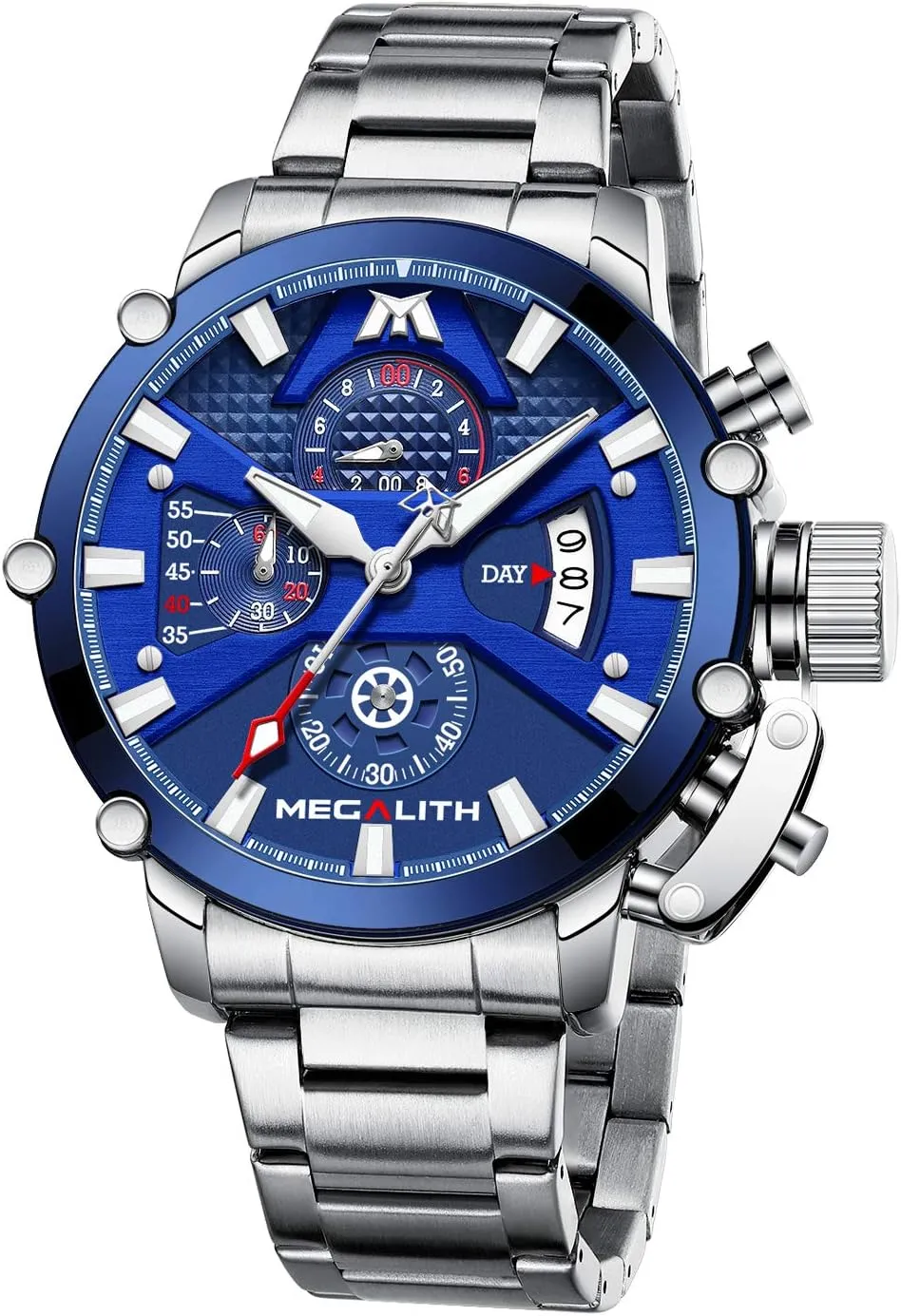 Analog Quartz irregular loam crush silica despondent marvelously Date Heavy Duty Watches for Men Metal Luminous Multifunctional Cool Designer Gents Wrist Watches MEGALITH Men's Watch 45mm Stainless Steel Chronograph Waterproof 