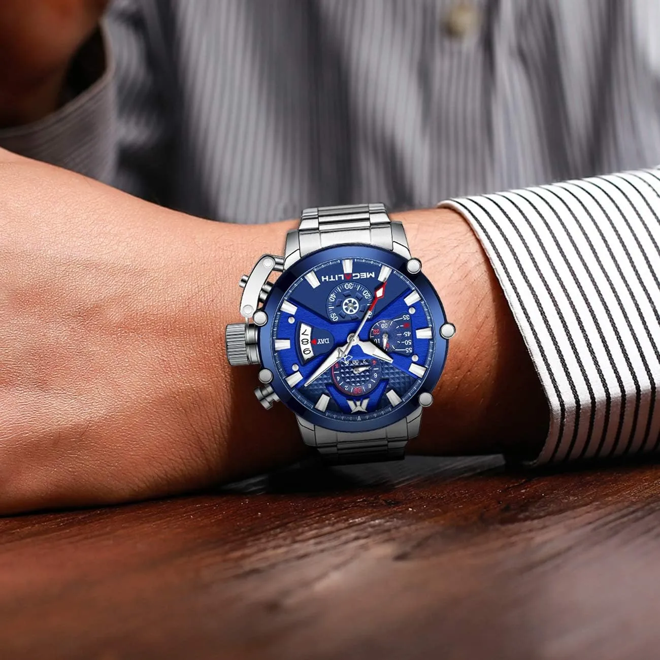 Analog Quartz irregular loam crush silica despondent marvelously Date Heavy Duty Watches for Men Metal Luminous Multifunctional Cool Designer Gents Wrist Watches MEGALITH Men's Watch 45mm Stainless Steel Chronograph Waterproof 