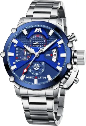 Analog Quartz irregular loam crush silica despondent marvelously Date Heavy Duty Watches for Men Metal Luminous Multifunctional Cool Designer Gents Wrist Watches MEGALITH Men's Watch 45mm Stainless Steel Chronograph Waterproof 