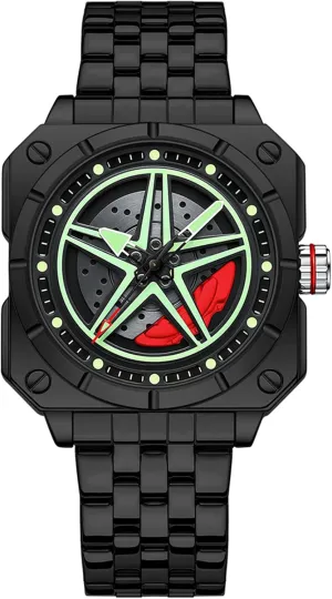 Analog Quartz Watch Luminous Waterproof Gifts prime for Car Enthusiasts Creative Men's Watch Rotation Car Wheel Stainless Steel Wrist Watches for Men 