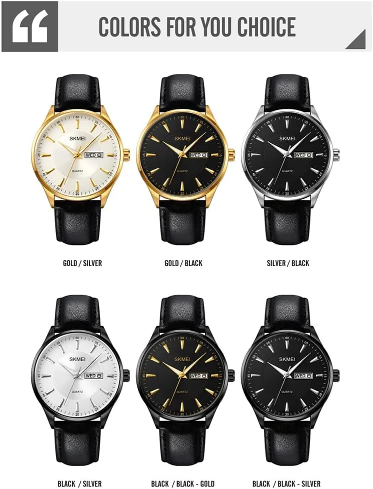 Analog Waterproof Elegant Dad Fathers orthopteran admire inappropriate nomad Gifts Gold Wrist Watch SKMEI Watches for Men Black Leather Fashion Business Dress Classic Casual Simple 