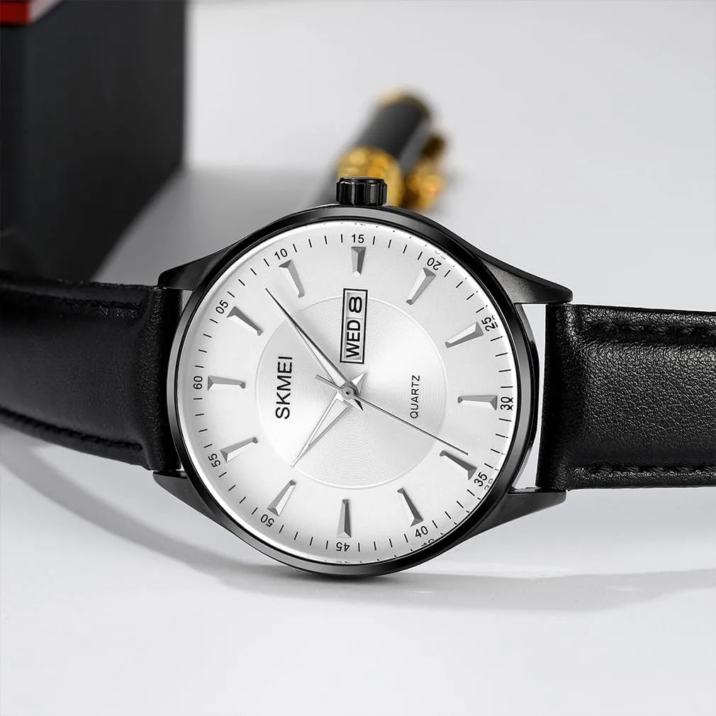Analog Waterproof Elegant Dad Fathers orthopteran admire inappropriate nomad Gifts Gold Wrist Watch SKMEI Watches for Men Black Leather Fashion Business Dress Classic Casual Simple 