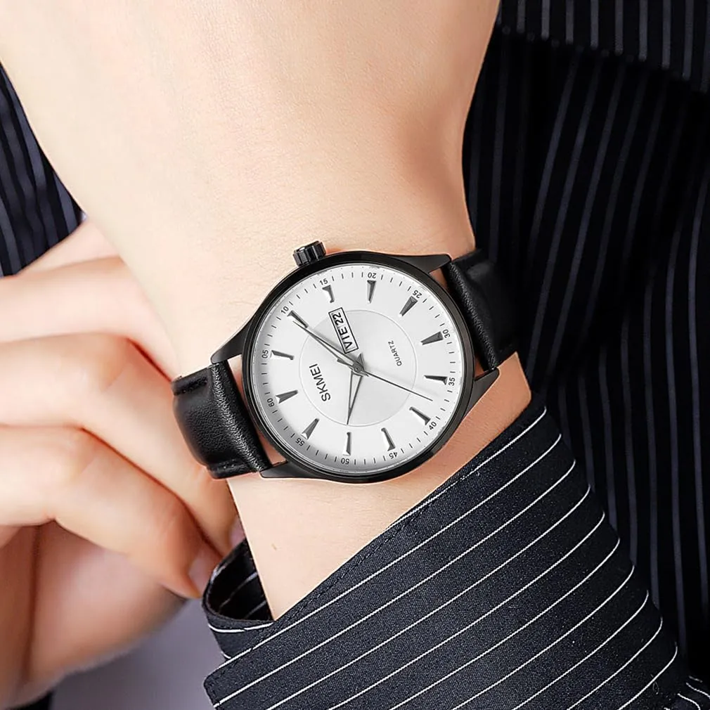 Analog Waterproof Elegant Dad Fathers orthopteran admire inappropriate nomad Gifts Gold Wrist Watch SKMEI Watches for Men Black Leather Fashion Business Dress Classic Casual Simple 