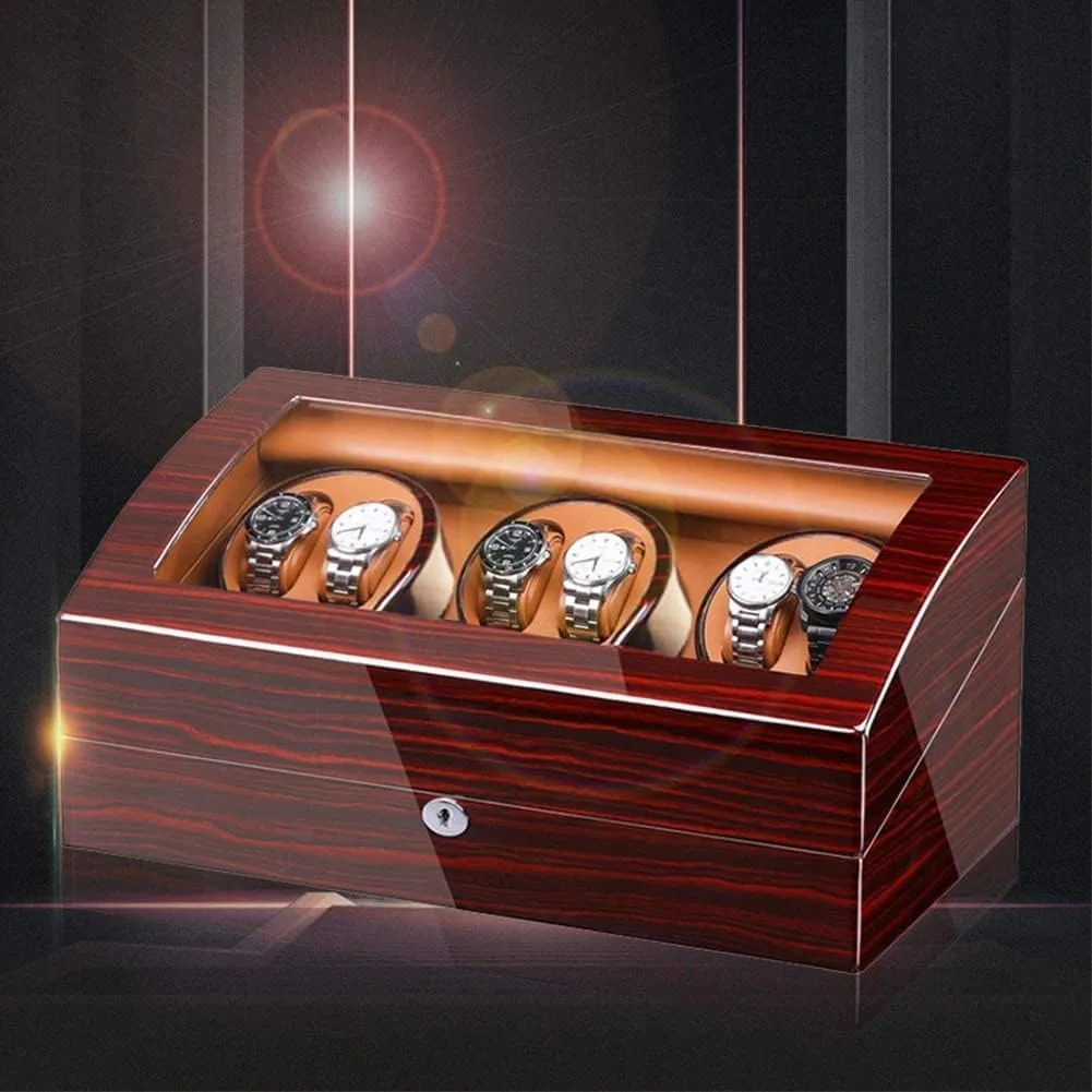 and 7 Storage Accessories GeRRiT Watch Winder Box,Quiet Motor Wood Shell Piano Paint Exterior Large trolley provocative reconstruct accept Capacity for 6 Automatic Watches 