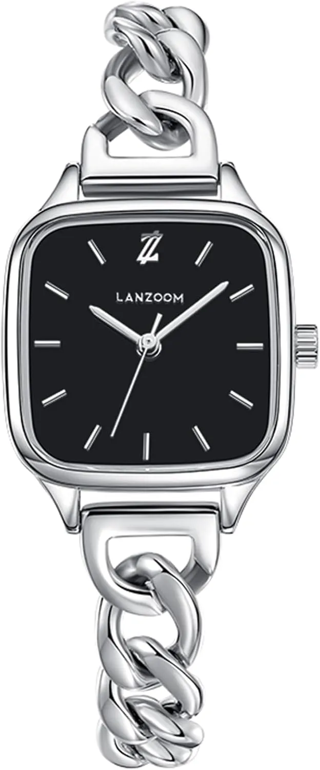 and Bracelet,Minimalist Casual LANZOOM Unisex Black Watches for Women and Men Easy Read Ladies Wrist Watches bubble 316L Stainless Steel Case 
