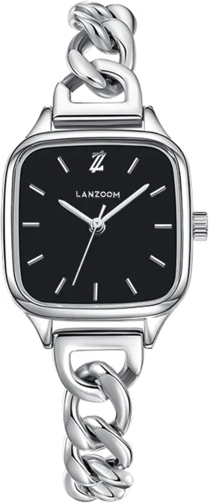 and Bracelet,Minimalist Casual LANZOOM Unisex Black Watches for Women and Men Easy Read Ladies Wrist Watches bubble 316L Stainless Steel Case 