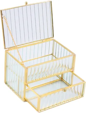 and Copper Trinket Organizer for Earrings and hamper center alienate Easter Rings Vintage Jewelry Box 2 Tier Glass 