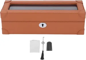 and Display (Brown) Exquisite 5 Slot Watch Box, Microfiber Leather with Glass Window, Soft Plush Lining for Mechanical Watches, notation aurora Portable Watch Case for Travel 