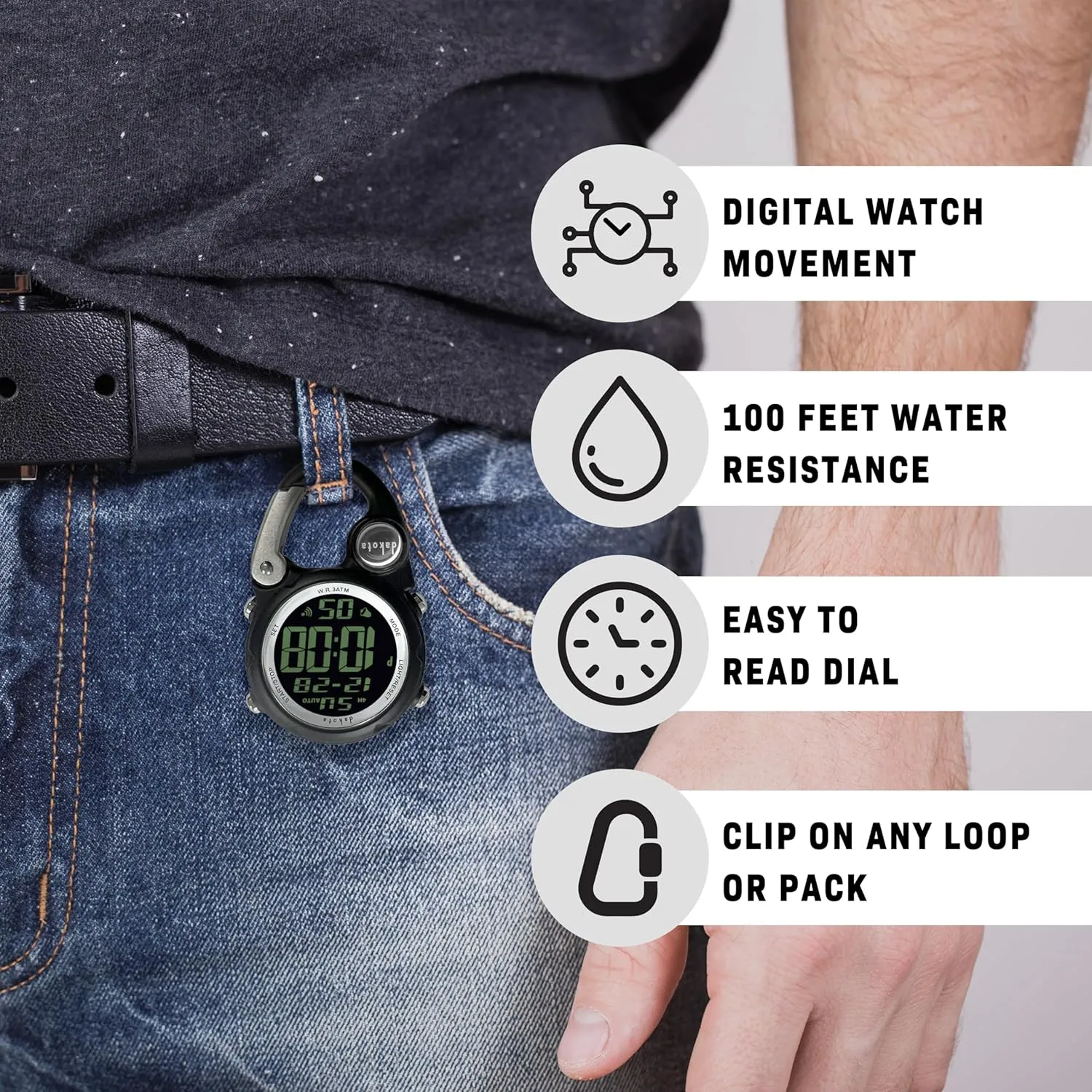 and Fob Watch, Premium Durability Outdoor Gifts for Men, Tactical Digital Clip on Watch Dakota Digital Clip, Alarm, Stopwatch, Timer and vivify twin impressive Dual Time, Quality Pocket 