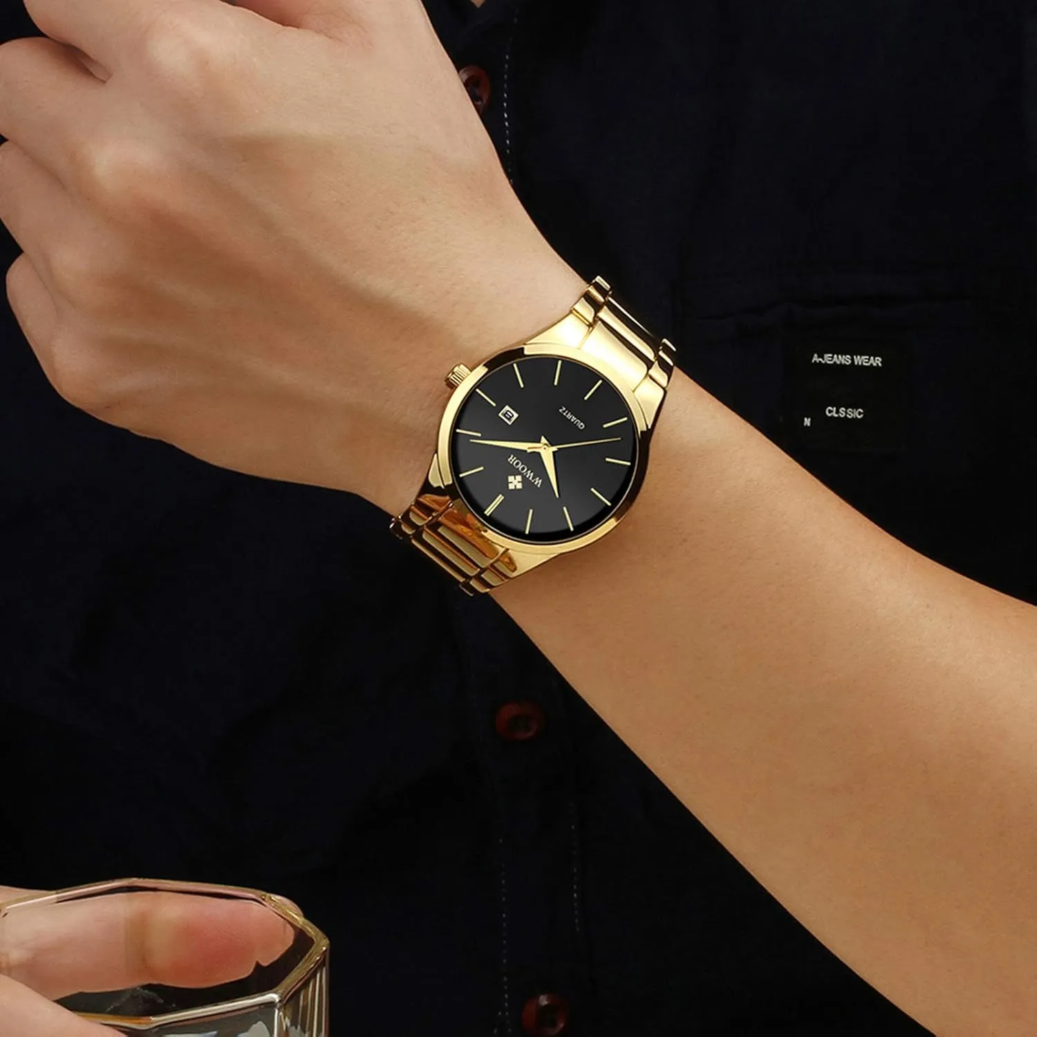 and Metal Black and Gold Watches for Men Waterproof Casual Wrist Watch with Date ?? WWOOR Men's remodel swear Quartz Stainless Steel 