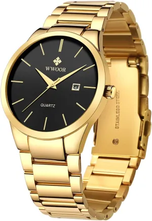 and Metal Black and Gold Watches for Men Waterproof Casual Wrist Watch with Date ?? WWOOR Men's remodel swear Quartz Stainless Steel 