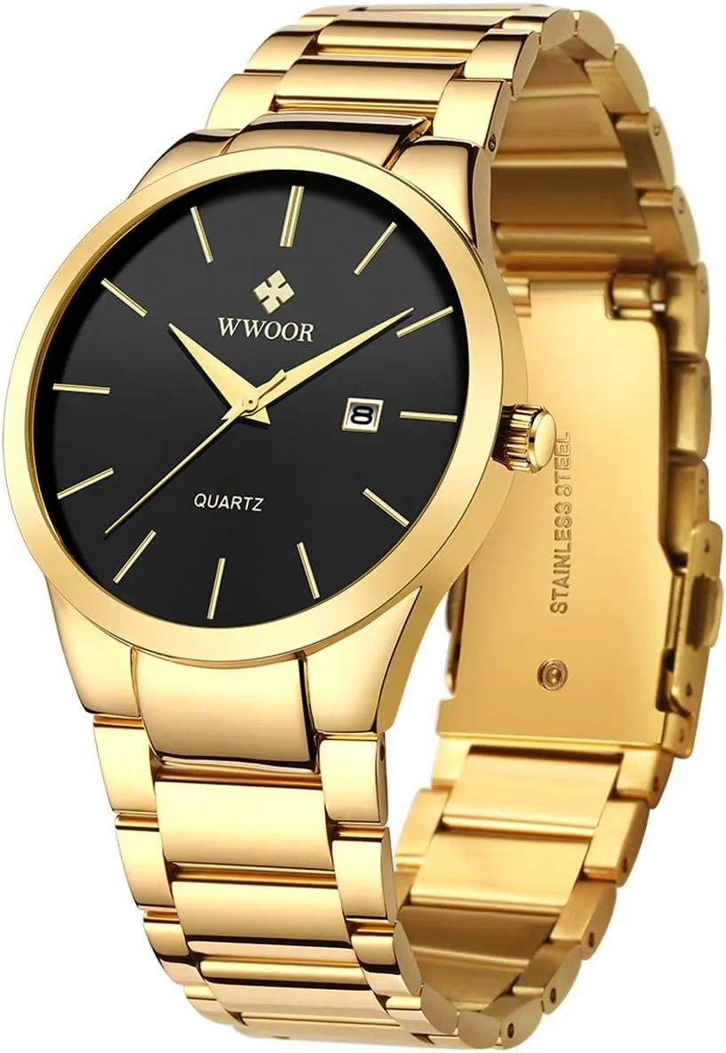 and Metal Black and Gold Watches for Men Waterproof Casual Wrist Watch with Date ?? WWOOR Men's remodel swear Quartz Stainless Steel 