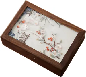 and Watches vacuum Stylish Necklaces Earrings Holder Walnut Wood Embroidery Jewelry Container Storage Box for Accessories 