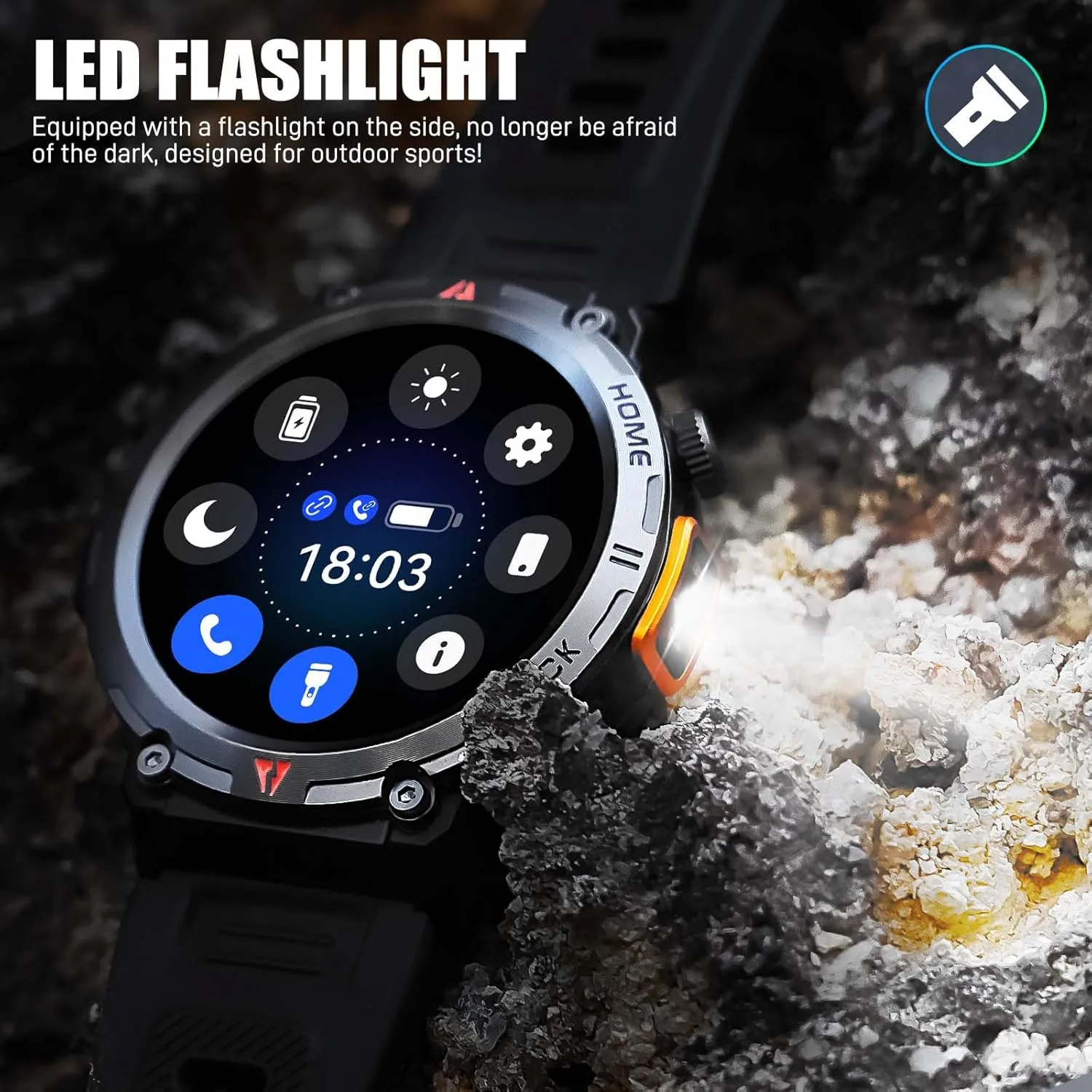 Android enure (Black) Military Smart Watch for Men with LED Flashlight 3ATM Waterproof Tactical Smart Watch with 100  Sport Modes 1.45?? Fitness Tracker with Heart Rate Sleep Monitor for iOS 