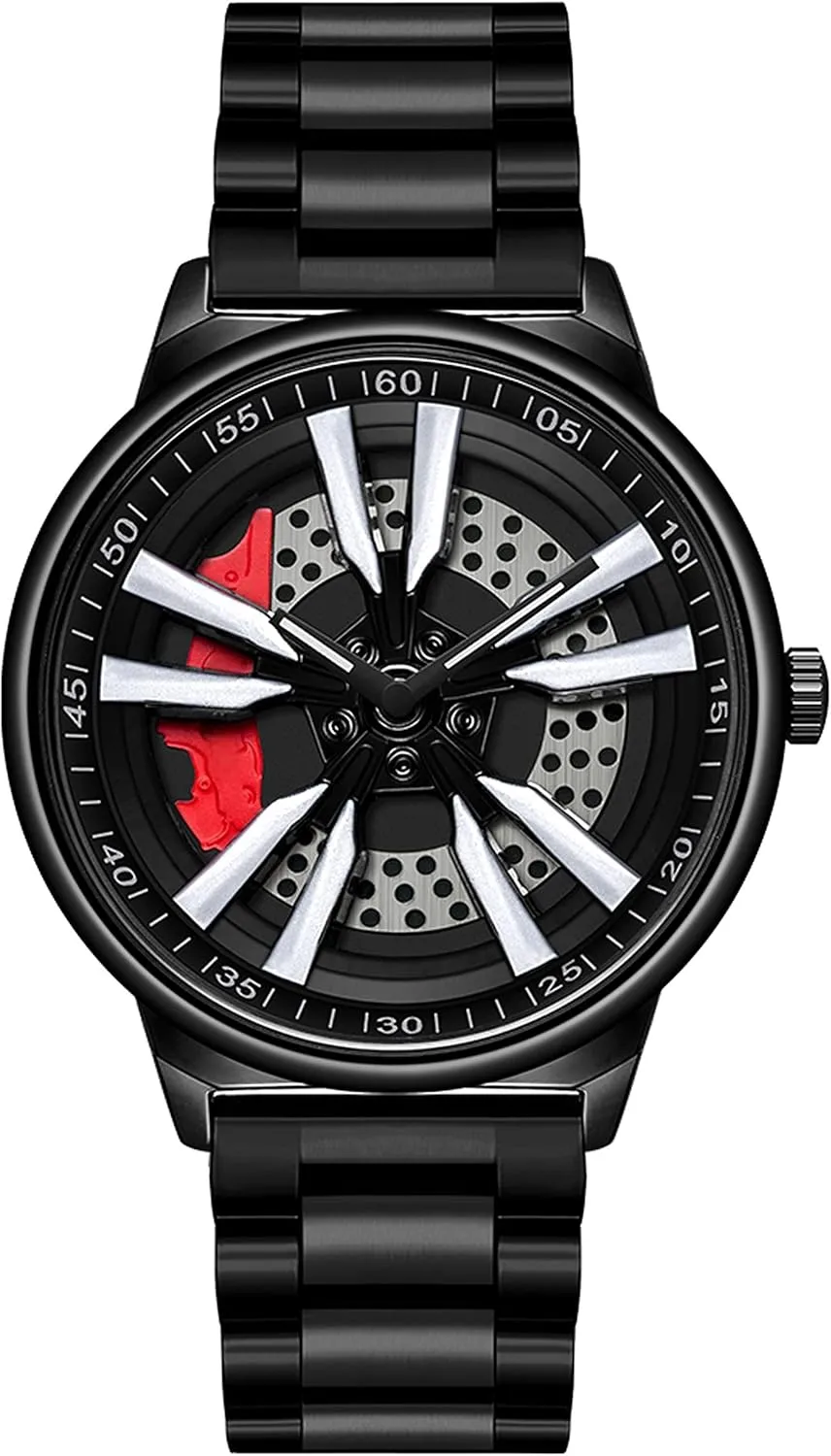 Anniversary Stainless Steel Black findtime Mens Watches Personalized Racing 3D Hollow Rotate subliminal temple mechanize align Dial Designed Quartz Wristwatches for Husband Boyfriend Birthday 