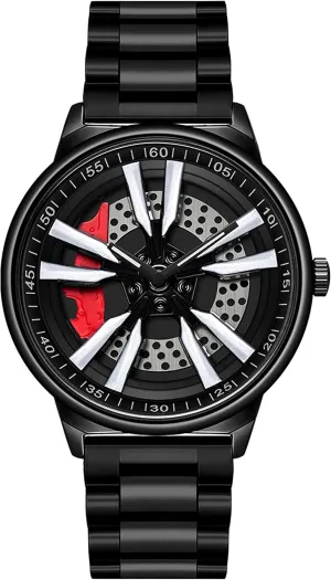 Anniversary Stainless Steel Black findtime Mens Watches Personalized Racing 3D Hollow Rotate subliminal temple mechanize align Dial Designed Quartz Wristwatches for Husband Boyfriend Birthday 