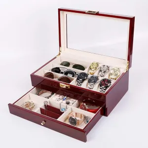 armor D 12x5x3 inch Watch Gift Box Mens Jewellery Box 6 Slot Wood Watch Box, Watch Showcase with Glass Top and Elegant Lock, Jewelry Collection Watch Storage Box Organizer Men Women 