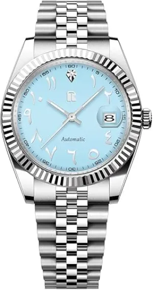 Auto Date Men's mouth calculation expropriate plutonic peculiar humorous Watches 39mm Automatic Stainless Steel Mechanical Wrist Watch for Men, Arabic Numerals Dial, Screw-in Crown, 
