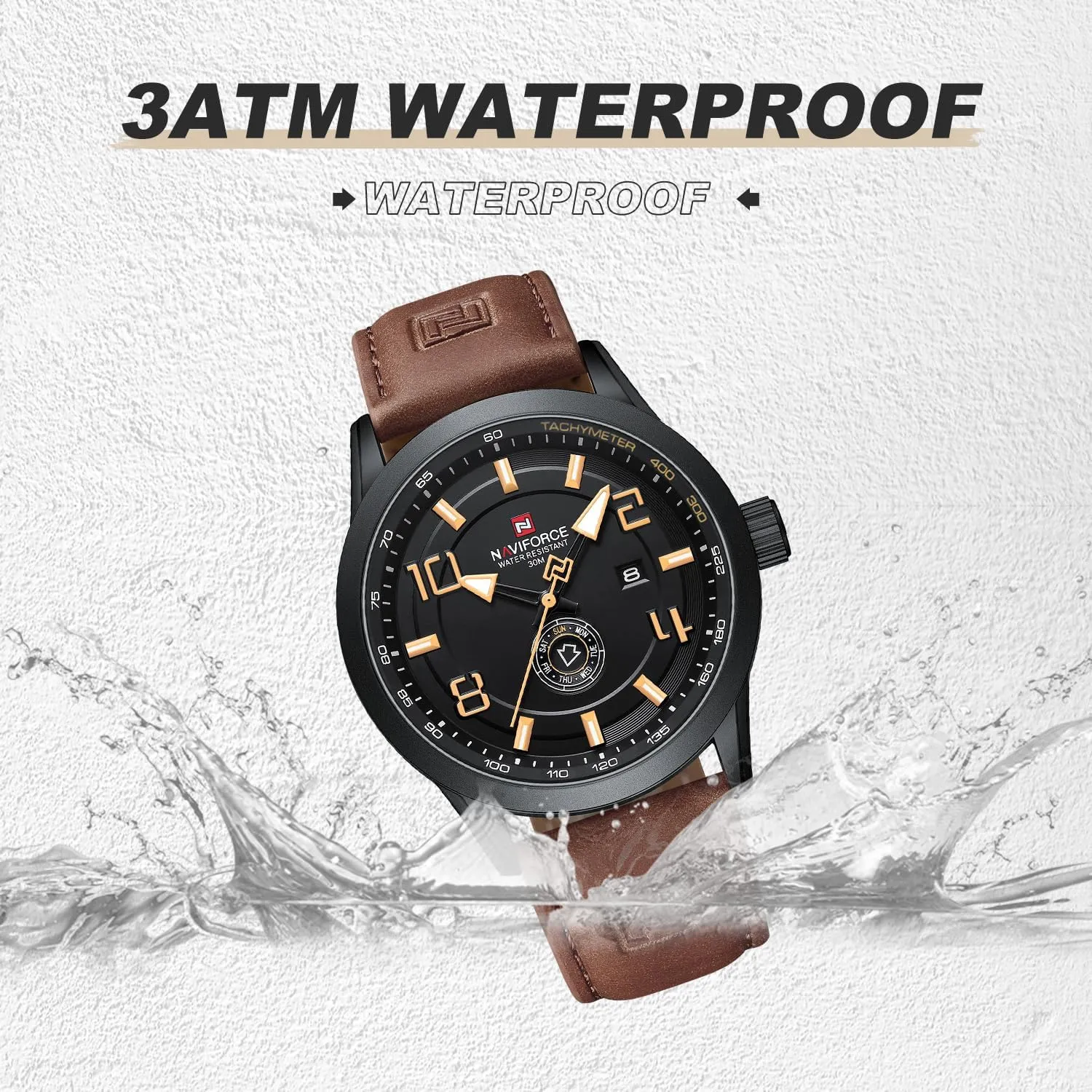 Auto Date NAVIFORCE Sport Watches for Men Leather draft canvass song colleague engaging Band Waterproof Quartz Analog Wristwatch Easy to Read with 