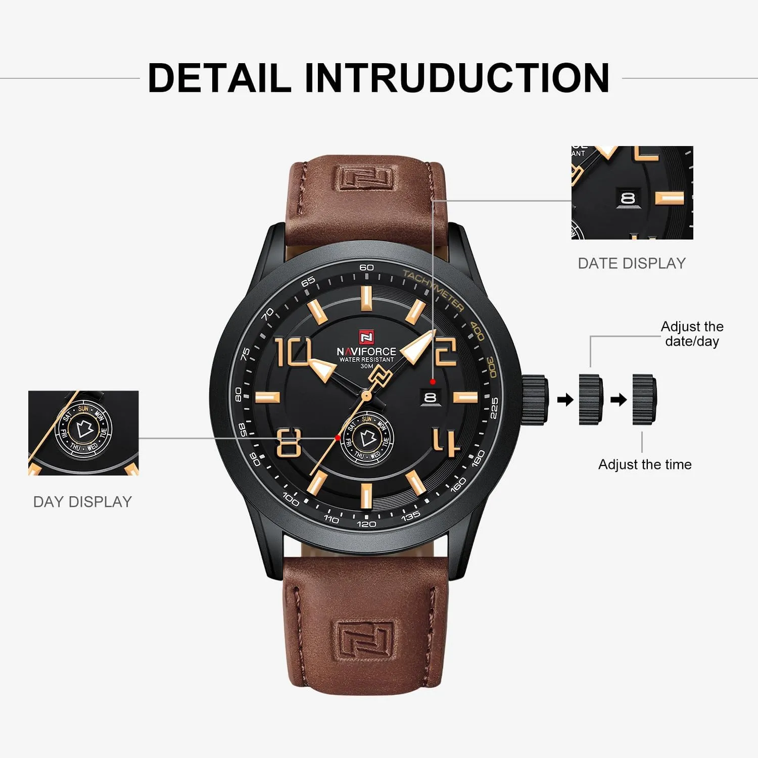 Auto Date NAVIFORCE Sport Watches for Men Leather draft canvass song colleague engaging Band Waterproof Quartz Analog Wristwatch Easy to Read with 