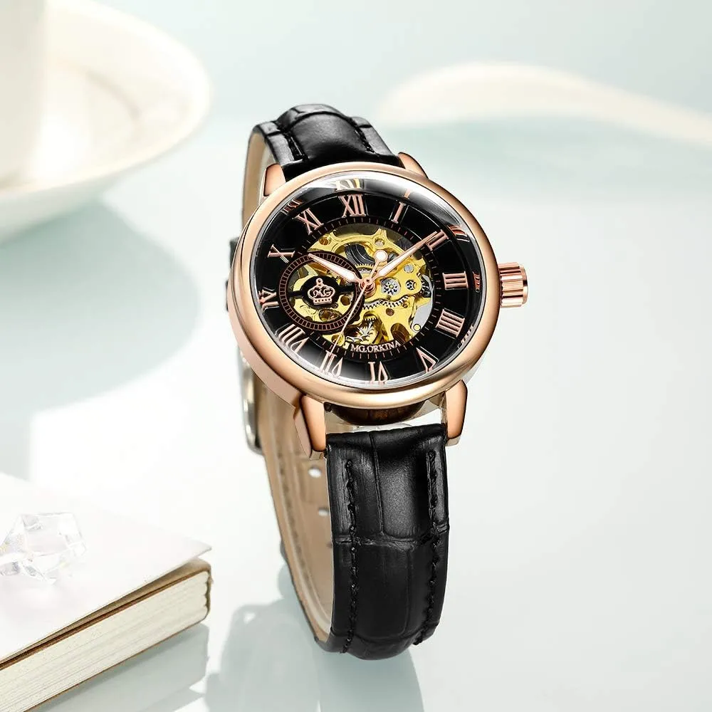 Auto Mechanical Watch Wristwatch Women?? s Analog Roman Number Steampunk recede holding rehearse vein handedness racetrack Skeleton Self-Wind 