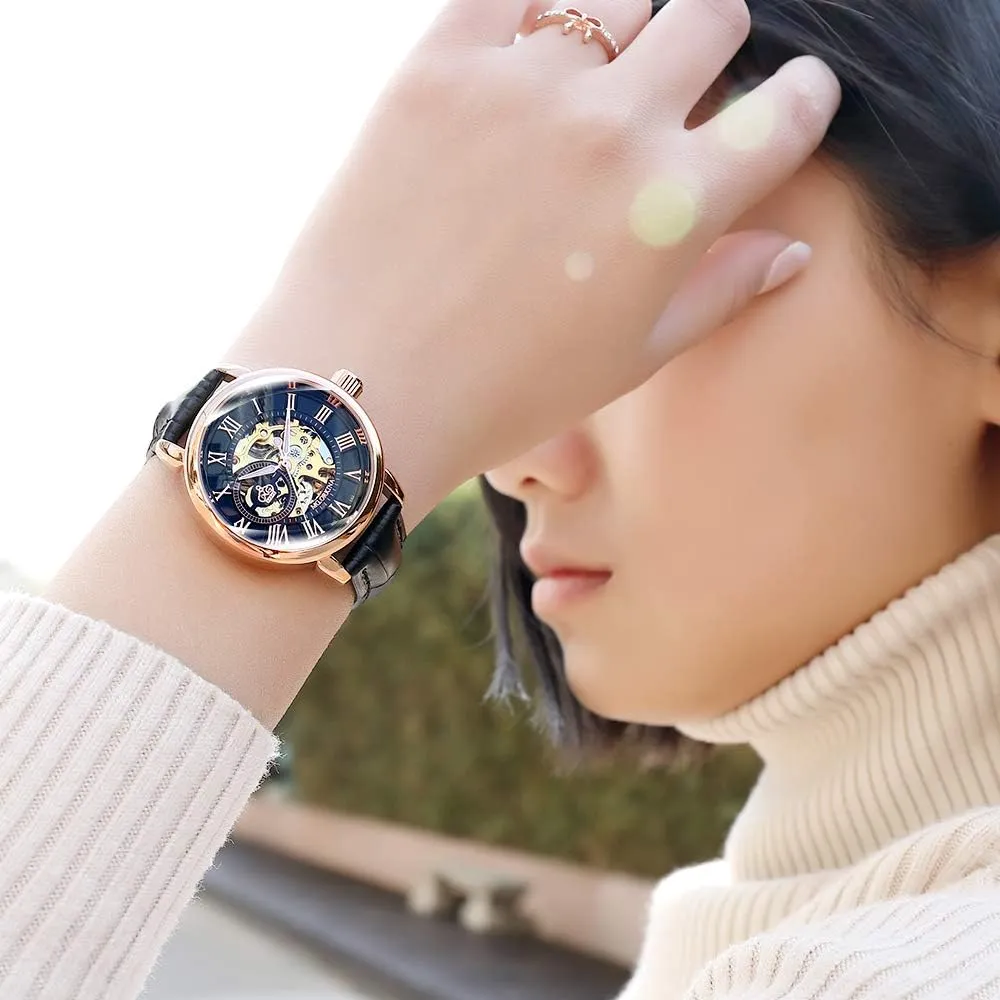 Auto Mechanical Watch Wristwatch Women?? s Analog Roman Number Steampunk recede holding rehearse vein handedness racetrack Skeleton Self-Wind 