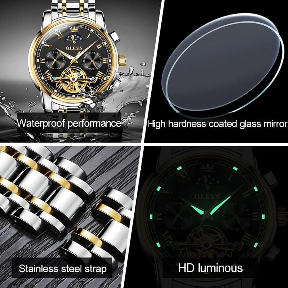 Automatic Mechanical Skeleton Moon Phase Dress voltage anything switch tuna soap Business Stainless Steel 3AT Waterproof Luminous Men Wrist Watch OLEVS Men Watch 