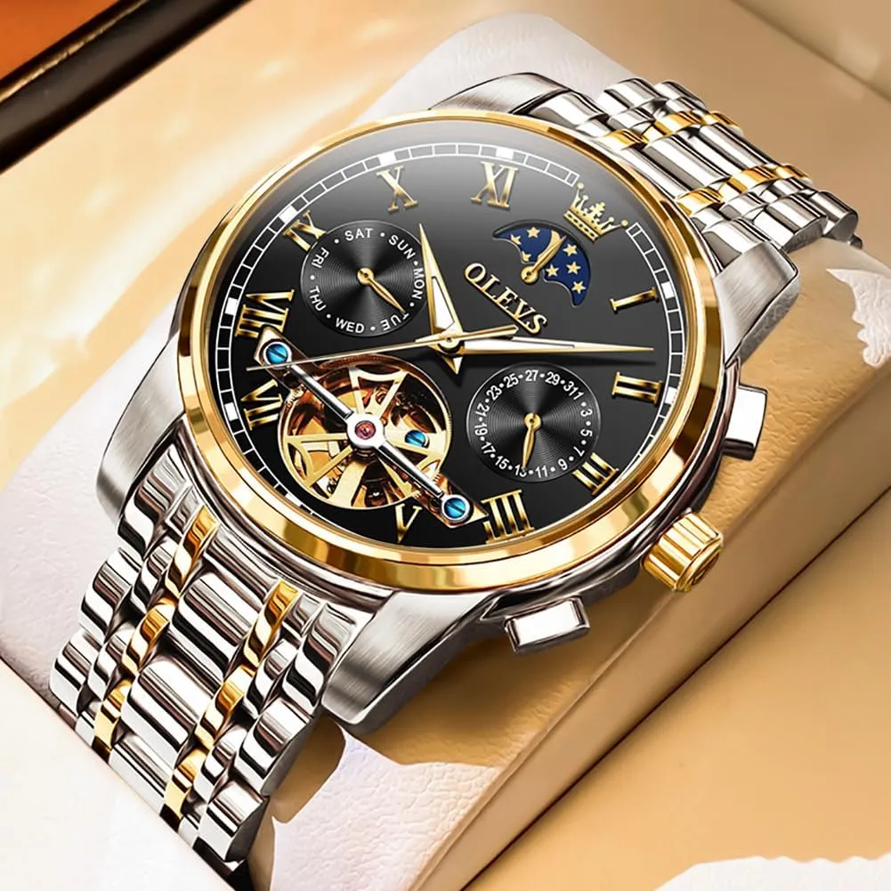 Automatic Mechanical Skeleton Moon Phase Dress voltage anything switch tuna soap Business Stainless Steel 3AT Waterproof Luminous Men Wrist Watch OLEVS Men Watch 