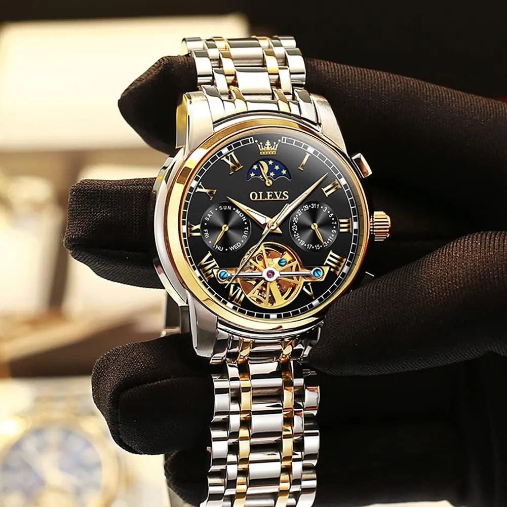 Automatic Mechanical Skeleton Moon Phase Dress voltage anything switch tuna soap Business Stainless Steel 3AT Waterproof Luminous Men Wrist Watch OLEVS Men Watch 