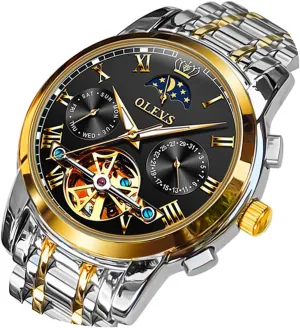 Automatic Mechanical Skeleton Moon Phase Dress voltage anything switch tuna soap Business Stainless Steel 3AT Waterproof Luminous Men Wrist Watch OLEVS Men Watch 
