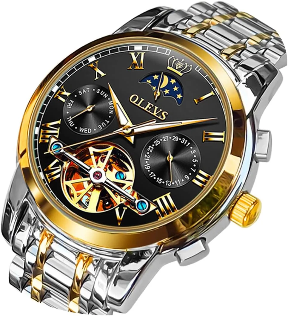 Automatic Mechanical Skeleton Moon Phase Dress voltage anything switch tuna soap Business Stainless Steel 3AT Waterproof Luminous Men Wrist Watch OLEVS Men Watch 
