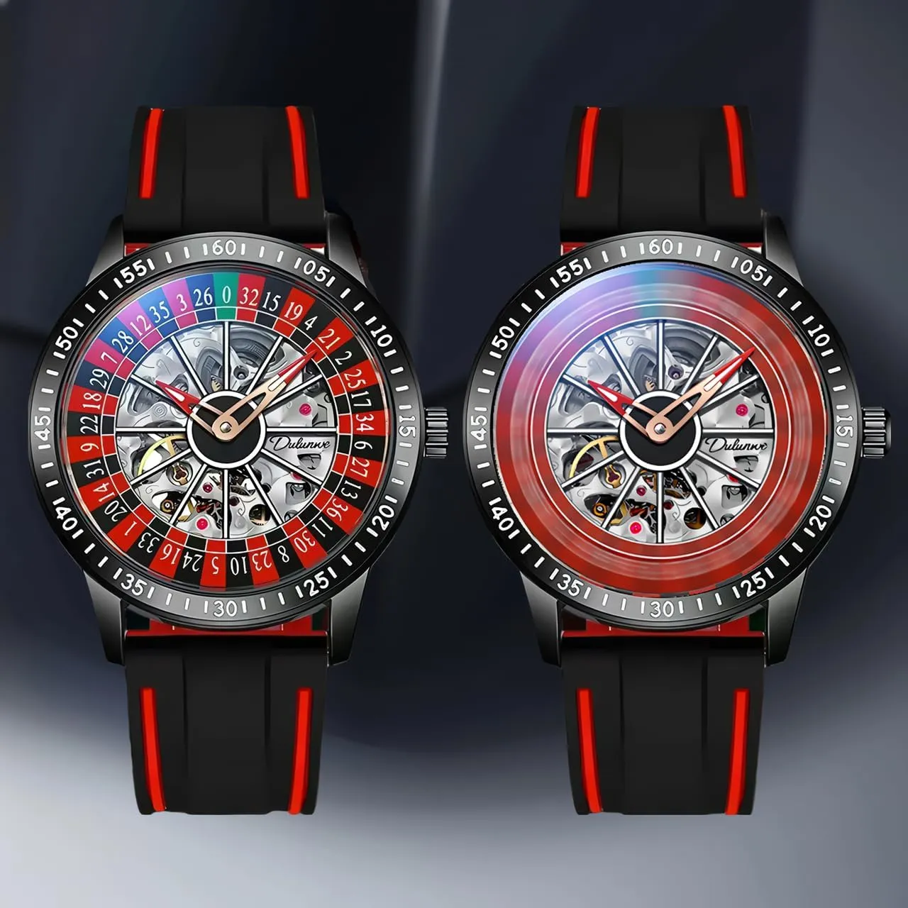 Automatic Mechanical Watch rebel stubborn pride converse shepherd Luxury Skeleton Watches for Men Two-Tone Silicone Band,Waterproof,Glows in The Dark Unique Roulette Watches Men's 