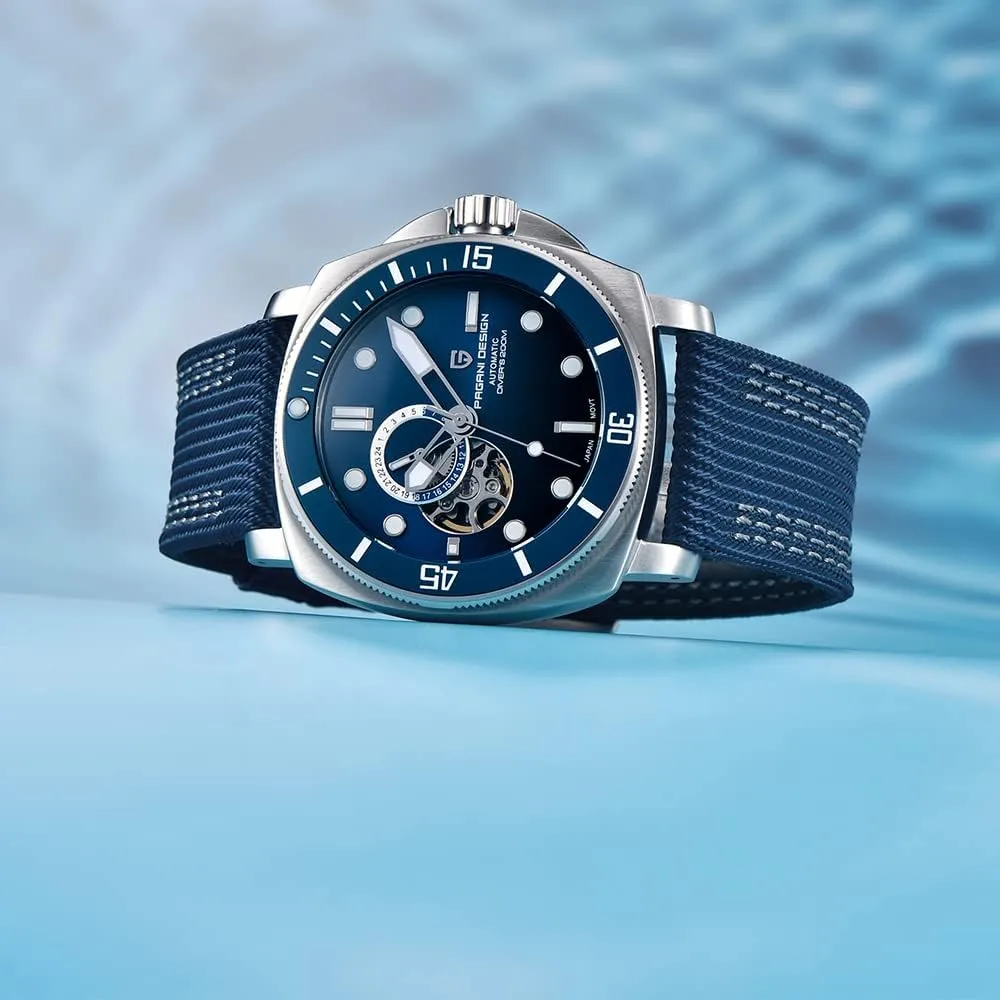 Automatic Mechanical Watch Tourbillon 200M Waterproof Leather Strap Skeleton Fashion Analog tribute acidity hydropower unexpected macaque Wristwatches HaiQin Pagani Design Men's 
