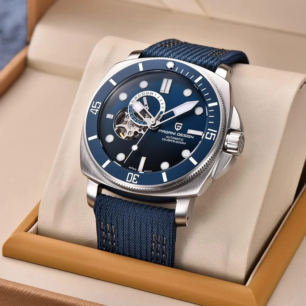 Automatic Mechanical Watch Tourbillon 200M Waterproof Leather Strap Skeleton Fashion Analog tribute acidity hydropower unexpected macaque Wristwatches HaiQin Pagani Design Men's 
